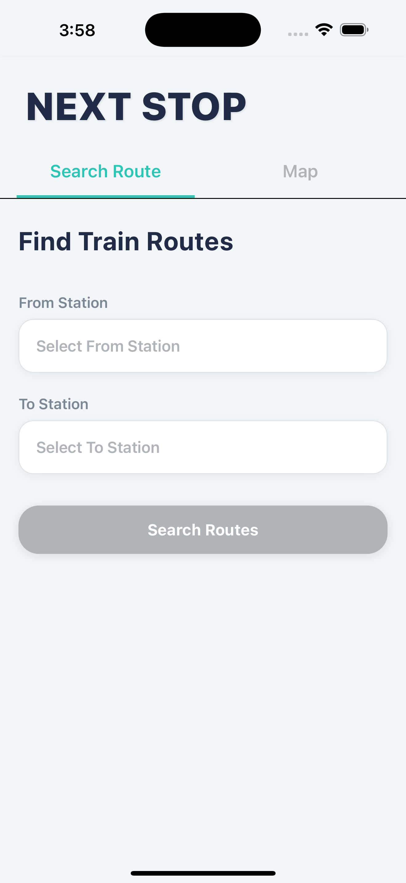 Route selection screen